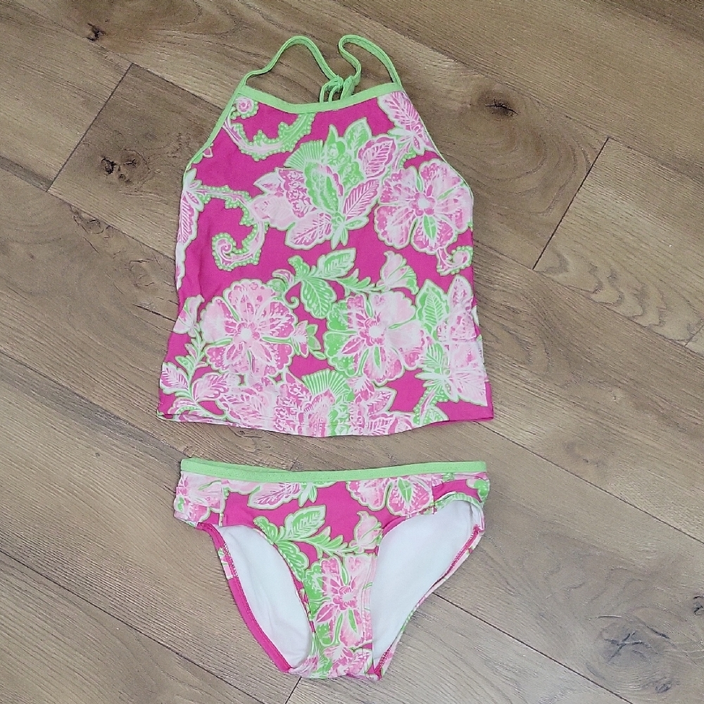 L.L. Bean Pink and Green Floral Bikini